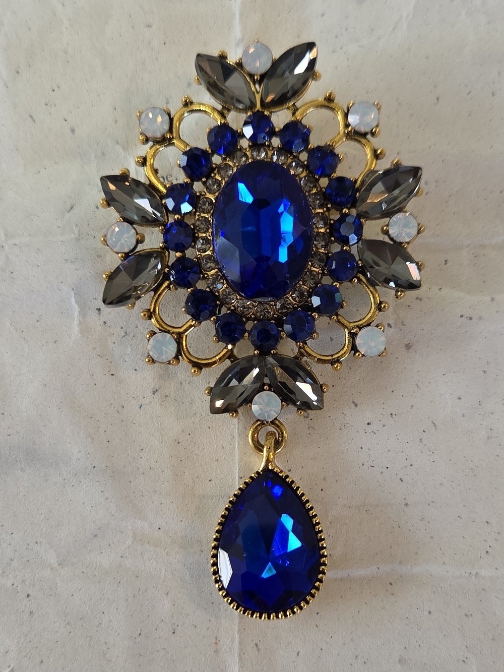 Gold-Tone Royal Sapphire Crystal Drop Brooch - Women Jewelry